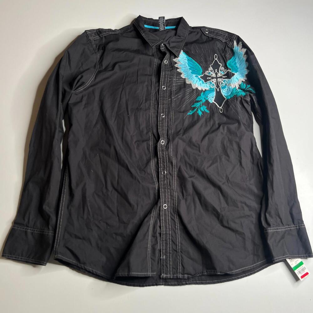 y2k INC International Concepts Shirt Embroidered Wings Cross Men’s Large
